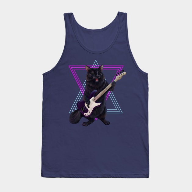 Cat playing bass guitar Tank Top by Mehu Art